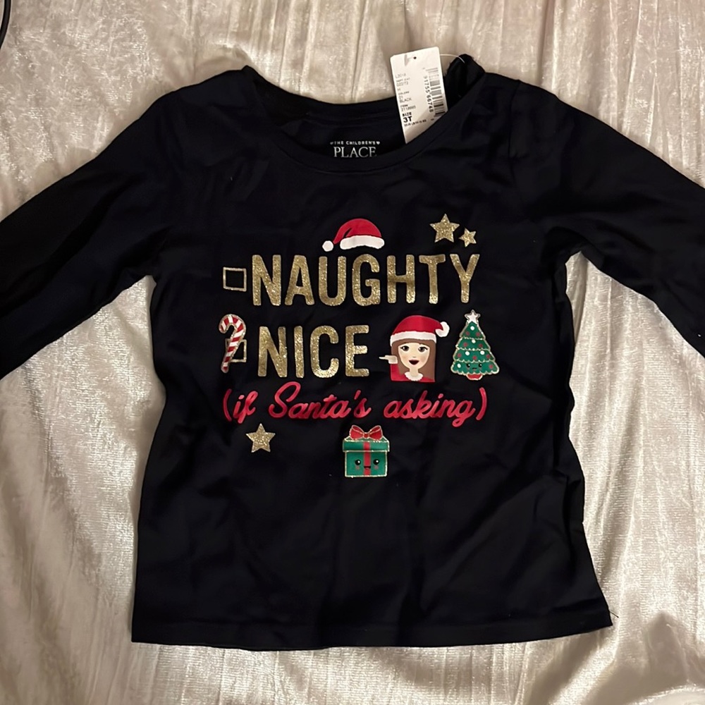 Girls Black Long Sleeve Christmas Shirt